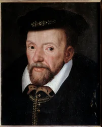 Portræt af Gaspard de Coligny (1519-1572) admiral af Frankrig Maleri af den franske skole. 16. århundrede søn. 0,24x0,19 m