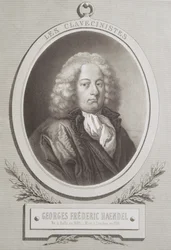 Portræt af George Frederick Handel (1685-1759) frontispice af et partitur