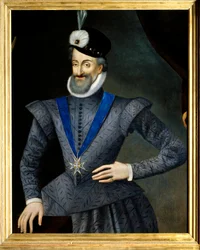 Portræt af Henrik IV (1553-1610) konge af Frankrig. Han har halskæden med insignier af Helligåndsordenen (Helligåndsordenen). Anonymt fransk maleri fra det 17. århundrede. Olie på lærred. Mål: 0,95x1,13m. Obligatorisk omtale: Sully sur Loi