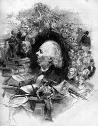Portræt af Honore Daumier (1808-1879), fransk tegneserieskaber, maler og tegner. Indgravering i "" Le Monde Illustré"" nr. 1143 af 22. februar
