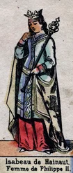 Portræt af Isabelle de Hainaut (1170-1190), hustru til Philip II af Frankrig (capetianernes dynasti). Illustration slutningen af det 19. århundrede.