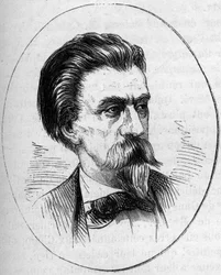Portræt af Jean Baptiste (Jean-Baptiste) Carpeaux (1827-1875), fransk billedhugger. Indgravering i "" Le Monde Illustré"" nr. 890 af 2. maj 1874.
