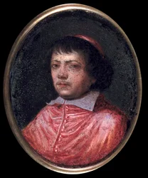 Portræt af Jean Francois Paul de Gondi (Jean-Francois-Paul de Gondy) (1614-1679) Kardinal de Retz, Coadjutor for Archeveque of Paris, Cardinal i 1651 Miniaturemaleri fra det 17. århundrede. Chantilly, Conde Museum