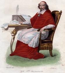 Portræt af Jules Mazarin (1602-1661), fransk italiensk kardinal, diplomat og politiker.