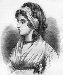 Portræt af Lady Hamilton (Emma Lyons) (1765-1815) Horatio Nelsons elskerinde dit admiral Nelson (1758-1805). Indstik i "Prostitutionens og udskejelsens historie blandt alle verdens folkeslag fra oldtiden til i dag" af Dr. Th. -F. Debray