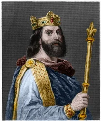 Portræt af Ludvig II Begue eller Faineant (846 - 879), konge af Frankrig - i "Histoire des Francais" af Lavallee, stik, sd.