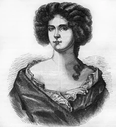Portræt af Louise de Keroualle (1649-1734), hertuginde af Portsmouth og elskerinde af Charles II (1630-1685). Indstik i "Prostitutionens og udskejelsens historie blandt alle verdens folkeslag fra oldtiden til i dag" af Dr. Th. -F. Debray. 1