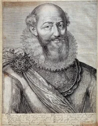 Portræt af Maximilian af Bethune, hertug af Sully (1560-1641). Kobberstik fra det 17. århundrede. Pau, Musee Du Chateau