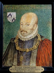 Portræt af Michel Eyquem, Lord of Montaigne (1533-1572) Anonymt maleri. fransk skole. Chantilly, Musee Conde - Portræt af Michel Eyquem, Lord of Montaigne (1533-1572) Anonym. Maleri. Engelsk Skole. Conde museum, Chantilly, Frankrig