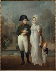 Portræt af Napoleon I (1769-1821) og Mary Louise med deres søn, konge af Rom Napoleon II, hertug af Reichstadt i Tuilerierne Anonymt maleri. 1800-tallets privatsamling - Portræt af Napoleon I (1769-1821) og Marie Louise med deres så