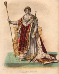 Portræt af Napoleon I (Napoleon Bonaparte) (1769-1821), kejser af franskmændene, i kejserlige klæder.