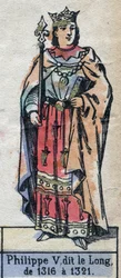 Portræt af Philip V af Frankrig, dit Philippe le Long (1291-1322) (Capetianernes dynasti). Illustration slutningen af det 19. århundrede.