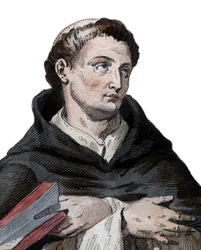 Portræt af Sankt Bernard af Clairvaux (San Bernardo di Chiaravalle) (1090-1153), fransk abbed og bygmester af den reformerende cistercienserorden. illustration fra ""Den franske Plutarch"" af Edmond Mennechet