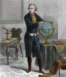 Portræt af Sir Friedrich Wilhelm Herschel (1738-1822), britisk tysk astronom og fysiker - Portræt af William Herschel tyskfødt britisk astronom - Indgravering i "" Videnskaber tilgængelig for alle - populær fysik og kemi"" af Alexis Clerc -
