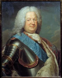 Portræt af Stanislas Lesczinski (1677-1716) konge af Polen, hertug af Lorraine og barmaleri af den franske skole. 1700-tallet. Sol 0,76x0,6 m