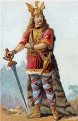 Portræt af Vercingetorix (72-46 f.Kr.), gallernes konge. Kromolitografi omkring 1890.