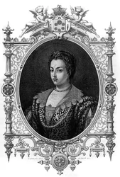 Portræt af venetianeren Bianca Cappello (1548 - 1587), kone til Francois de Medicis (Francesco de Medici). Indgravering af 1862 i "" The Queens of the World"" af vores første forfattere. Bog udgivet under ledelse af J. G. D. ARMENGAUD.