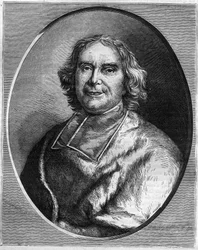 Portræt af kardinal Andre Hercule de Fleury (1653-1743), kardinal, premierminister for Ludvig XV. Indgravering i "Historien om paver-konger-dronninger og kejsere gennem århundrederne"" af Maurice Lachatre