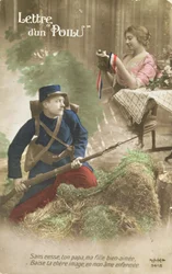 Postkort med et brev fra en Poilu, 1914-18 (farvet foto)