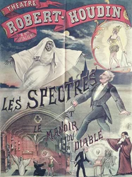 Plakat, der annoncerer Spøgelser og Djævelens Hus på Theatre Robert-Houdin, Paris, ca. 1870
