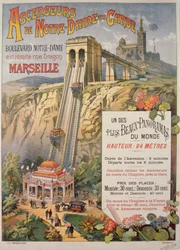Plakat, der reklamerer for elevatoren i Notre-Dame de la Garde, Marseille, ca. 1900