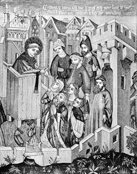 Forkyndelse af de første missionærapostle, illustration fra videnskab og litteratur i middelalderen og renæssancen, skrevet og indgraveret af Paul Lacroix, 1878