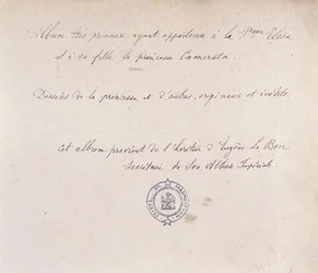 Kostbart album, som tilhørte prinsesse Elisa og hendes datter Camerata (blæk på papir)
