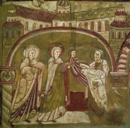 Præsentation af Jesus i templet. Fresko af kirken Vic sur Cere (Cantal). 12. århundrede. Paris, Museum of Monuments engelsk
