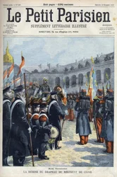 Præsentation af flaget for Kinas Regiment af general Faure Biguet (Faure-Biguet) til general Arnoux guvernør ved Invalides i Paris, i "Le petit Parisien"" 1901 (gravering)