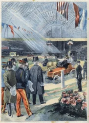 Præsident for Republikken Frankrig Emile Loubet (1838-1929) har udstillingen af industriel alkohol i maskingalleriet på Champ de Mars (Champs-de-Mars) i Paris, i "Le Petit Parisien"