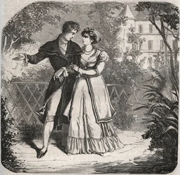 Prinsesse af Wales Carolina af Brunswick (1768-1821) på tur med sin elsker, Bartolomeo Bergami. Indgravering fra 1871 i "Histoire Des Cocus Celebres"" af Henry de Kock (1819-1892).