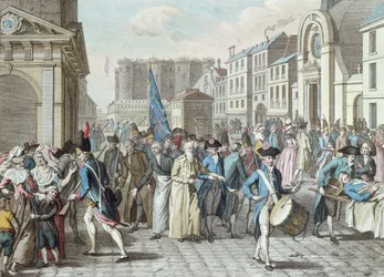 Fanger i rue Saint-Antoine efter løsladelse fra Bastillen den 14. juli 1789