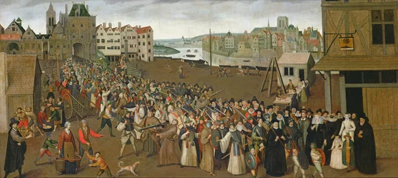 Procession af Den Hellige Liga på Place de Grève, der forlader Saint-Jean Arch, Paris, 1590-3
