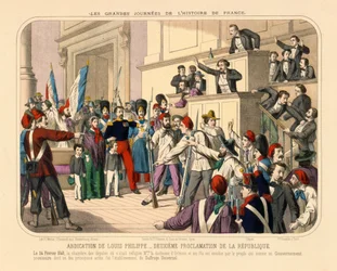 Proklamation af Den Anden Franske Republik under Februarrevolutionen, 24. februar 1848, bredblad udgivet af Gadola, Lyon, 1848
