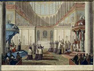 Bekendtgørelse af konkordatet af 1801: svoret i ed af den franske gejst i hænderne på den 1. konsul Bonaparte, i nærværelse af legaten af hans Hellighed i Metropolitan Church of Paris den 22. spireår 10, påskedag 8. april 1802