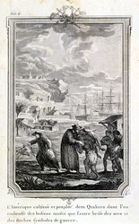 Quaker-missionærer, der forsøger at evangelisere indianerne i Amerika - gravering
