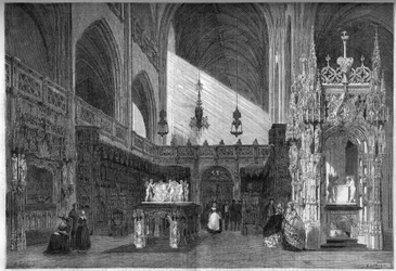 Religiøs arkitektur: udsigt til koret i kirken (1513-1532) i Brou, Ain (01)