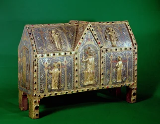 Relikvieskrin af St. Calminius, Limoges (kobber & champleve-emalje)