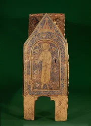 Relikvieskrin af St. Calminius, detalje af St. Peter, der holder nøglerne, Limoges (kobber & champleve-emalje)