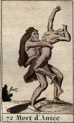 Repræsentation af Hercules Terrassant Ante, konge af Libyen (Heracles (Hercules) dræber Antaeus med et bjørneknus) Fra "Mythology of Youth" af Pierre Blanchard 1803.