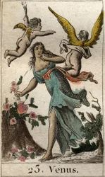 Repræsentation af Venus, gudinde for kærlighed, skønhed og frugtbarhed. Fra "Mythology of Youth" af Pierre Blanchard 1803.