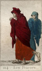 Repræsentation af Bønnerne (eller Lites), døtre af Jupiter, i form af gamle, halte og ydmyge kvinder. (Repræsentation af Litae (Prayers), som gamle, lamme og ydmyge kvinder. Fra "Mythology of Youth" af Pierre Blanchard 1803.