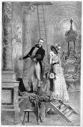 Repræsentation af Tosca, drama af victorianske Sardou ved Theatre de la Porte Saint Martin i 1887. Her akt 1, kirken St. Andrea med Dumeny og Henriette Rosine Bernard kaldet Sarah Bernhardt (1844-1923)
