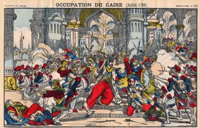 Repræsentation af Kairos indbyggeres oprør mod den franske besættelse ledet af Bonaparte den 21. oktober 1798. Epinal billeddannelse