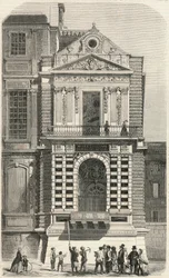 Restaurering af vinduerne kendt som Charles IX ved Louvre i det 19. århundrede - Indgravering i "" Tableau-de-Paris"" af Edmond Texier 1852