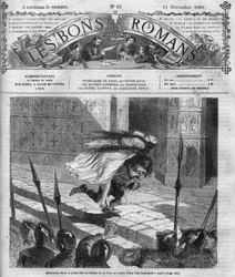 Romersk føljeton: "" Notre Dame de Paris"" af Victor Hugo (1802-1885). Quasimodo og Esmeralda. Indgravering i "" Les bons romances""