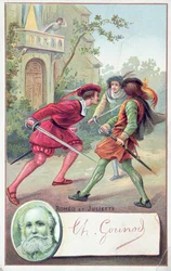 Romeo kæmper mod Tybalt i Gounods opera Romeo og Julie tilpasset fra stykket af William Shakespeare (1564-1616)