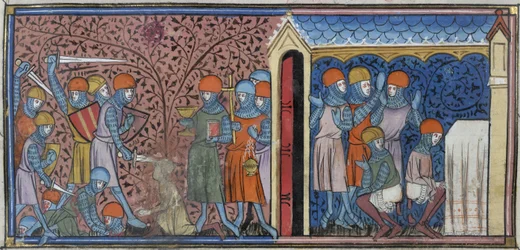 Royal 16 G. VI, f.185v Raid of the Mansur of Cordoba, illustration fra 