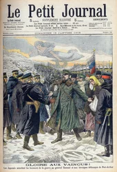 Russisk-japansk krig 1904-1905: Japanerne tillader general Stoessel og de russiske forsvarere af Port Arthur hæderlig overgivelse. Fra Le petit Journal, Paris