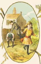 S: Suzanne har det sjovt med at hoppe i reb, mens hendes brødre Sylvestre og Simon spiller Saute-Mouton